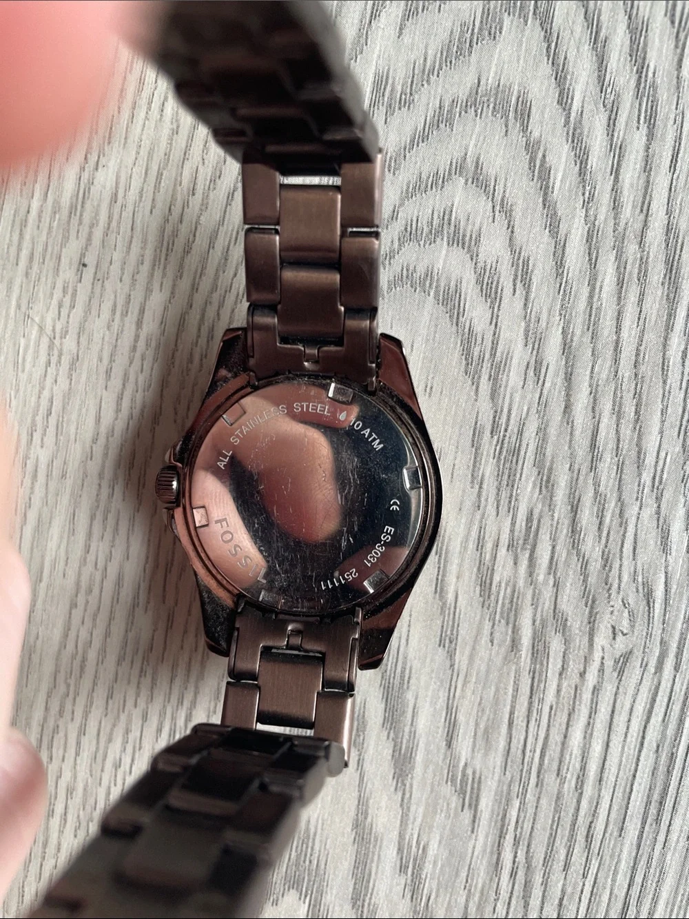 Fossil Brown Metal Bracelet Watch with Crystal Bezel